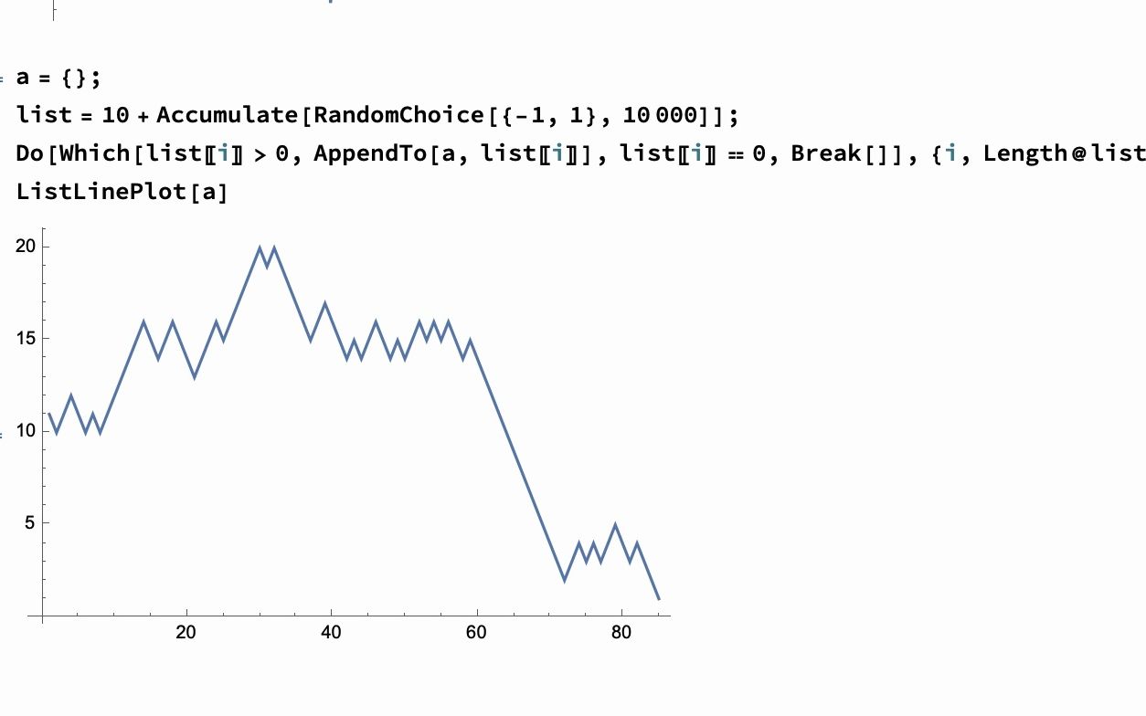 赌徒破产: Gambler's ruin Mathematica Simulation